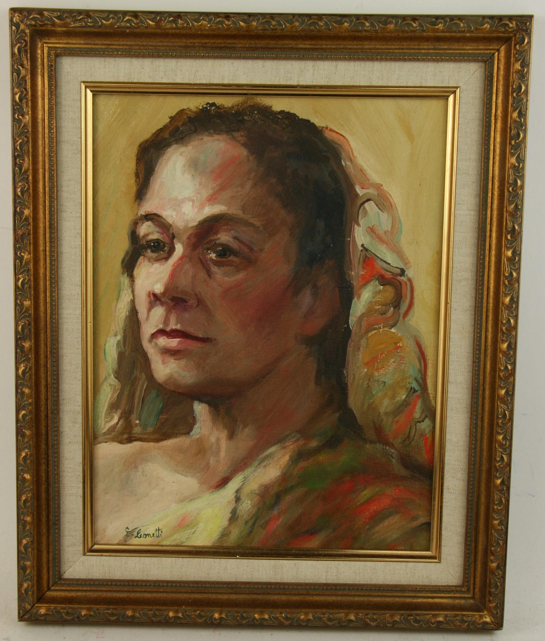 Portrait Painting de E. Leonetti - Antiguo Retrato Exótico Femenino al Óleo