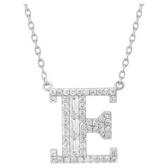 E Letter Baguette Diamond Pendant 14K White Gold Personalized Initial Necklace