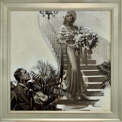 "Garland in trailing chiffon, roses in her arms, came down, a glory in her