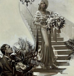 "Garland in trailing chiffon, roses in her arms, came down, a glory in her