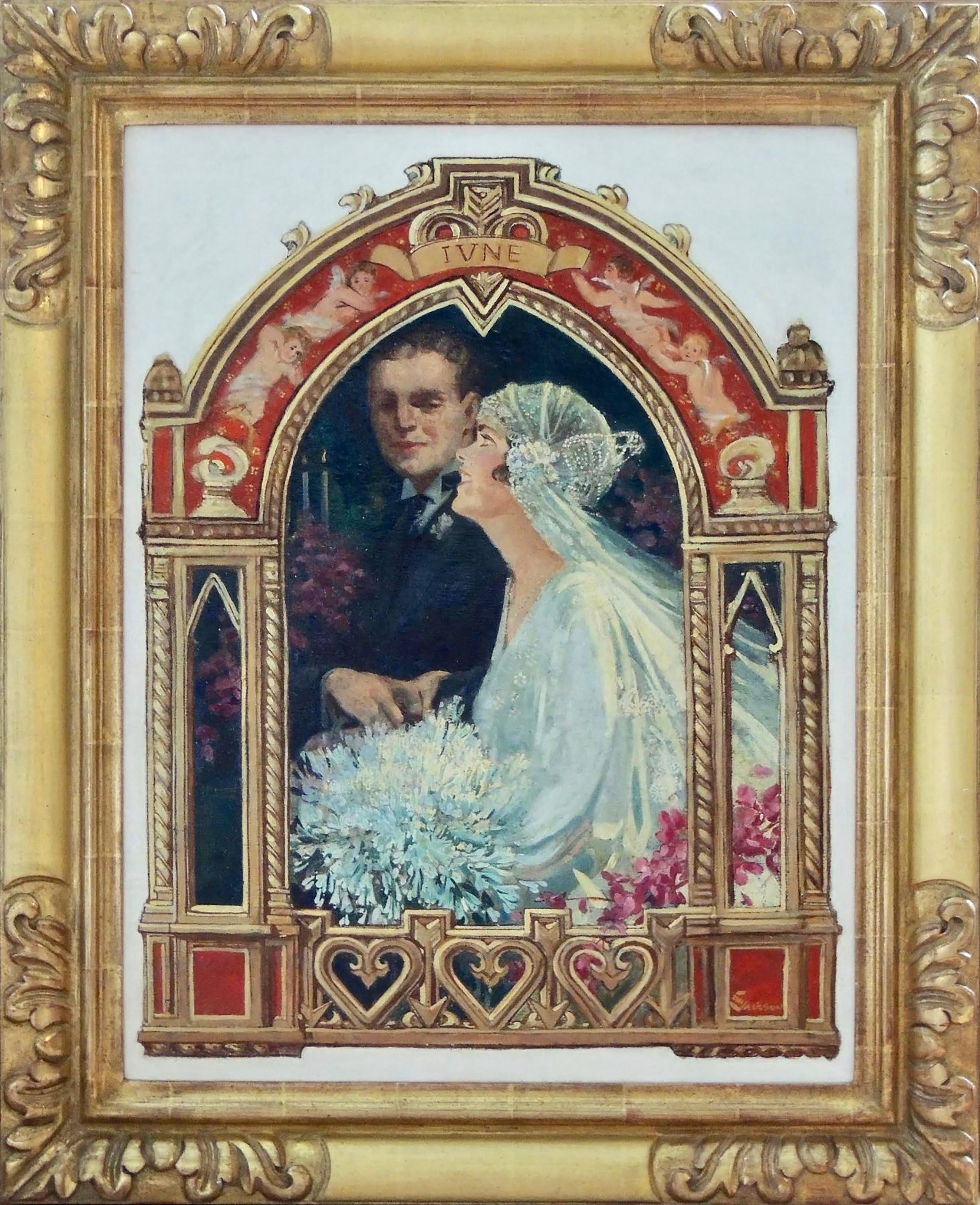 June Bridal Couple, Saturday Evening Post Cover - Painting by E.M. Jackson