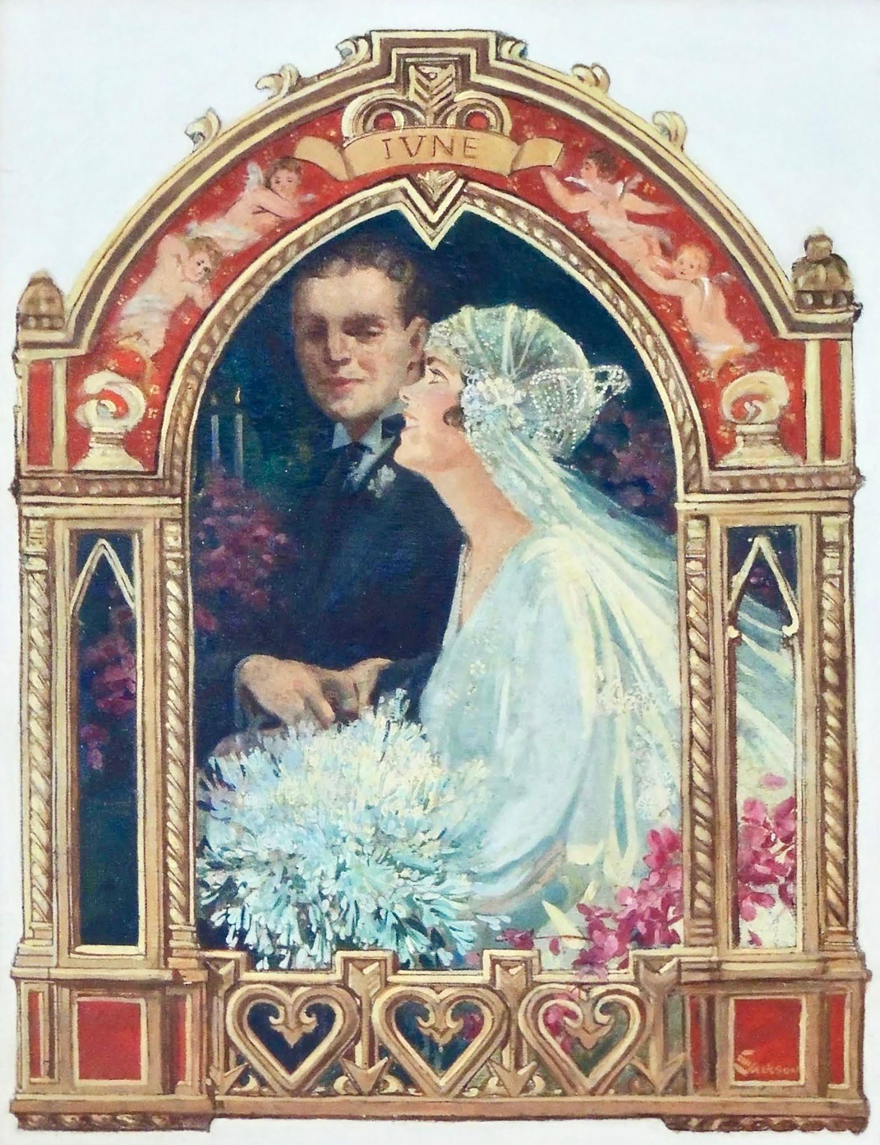 E.M. Jackson Figurative Painting - June Bridal Couple, Saturday Evening Post Cover