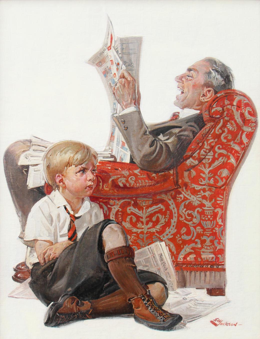 Stealing The Funnies, Collier's Magazine Cover, 1923 - Painting by E.M. Jackson