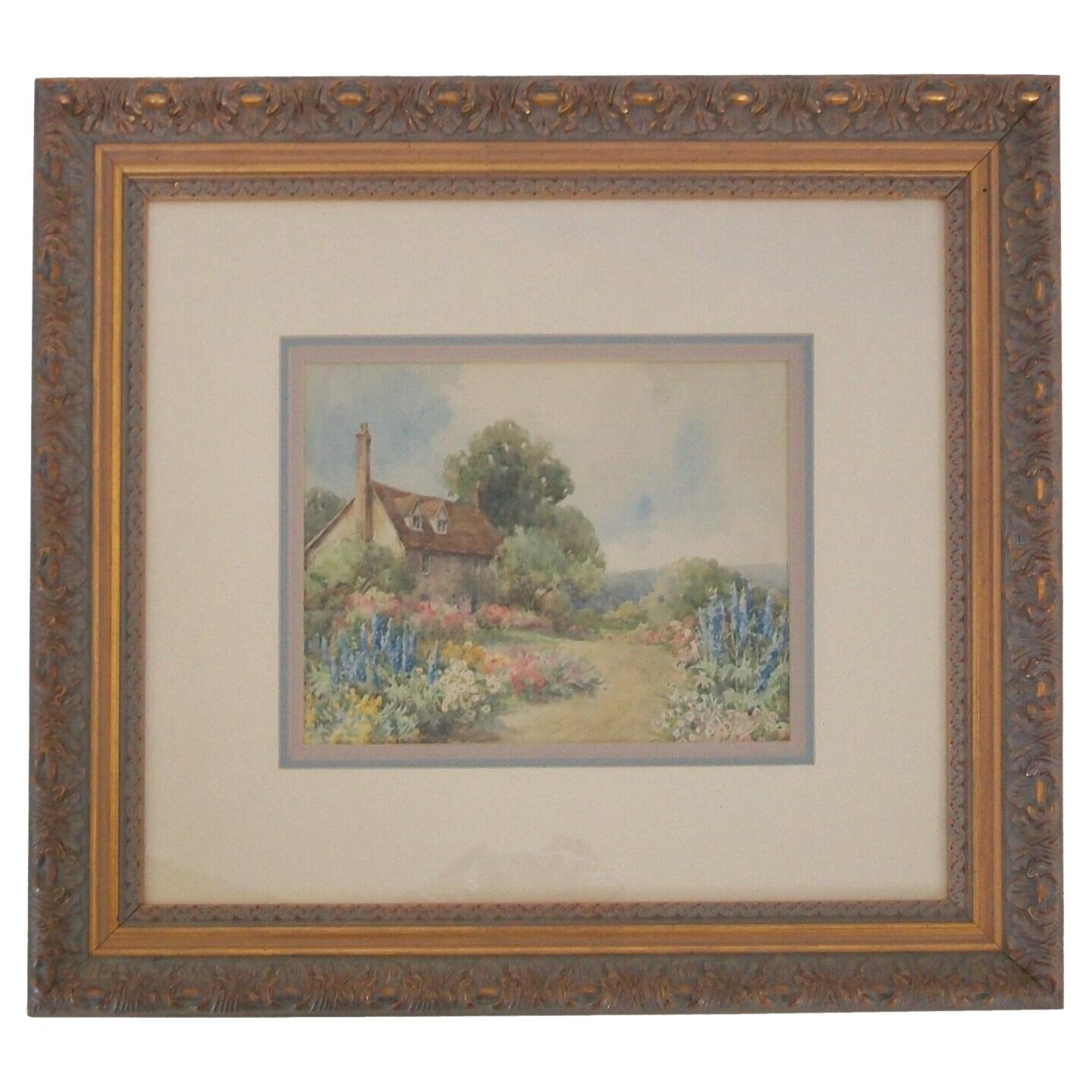 E. M. Miller, Framed Thatched Cottage W/C Painting, U. K.,  Early 20th Century For Sale