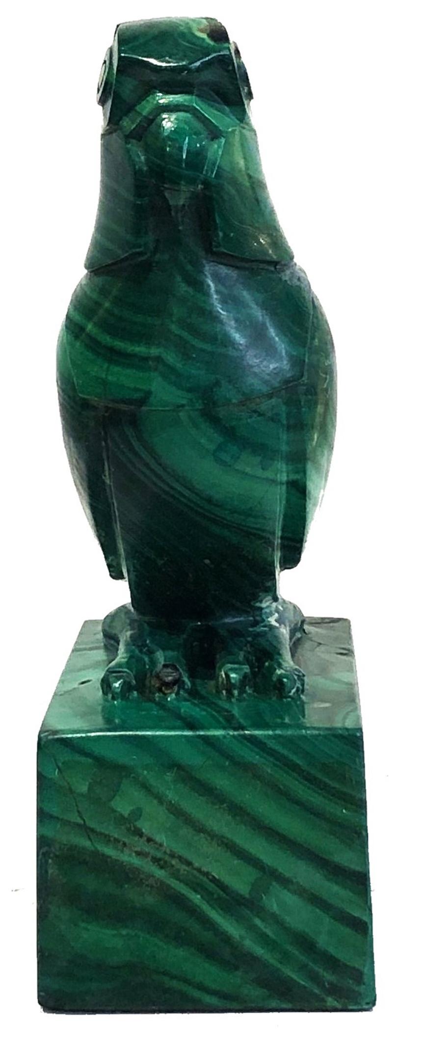 French Art Deco 
Édouard-Marcel Sandoz
PARROT
Cubist Sculpture in Carved Malachite 
Circa 1920
DIMENSIONS
Height: 5.75 inches            Width: 3-15/16 inches            Depth: 1-15/16 inches

DETAILS
Inscribed ‘E.M. Sandoz’ on base

CONDITION
There