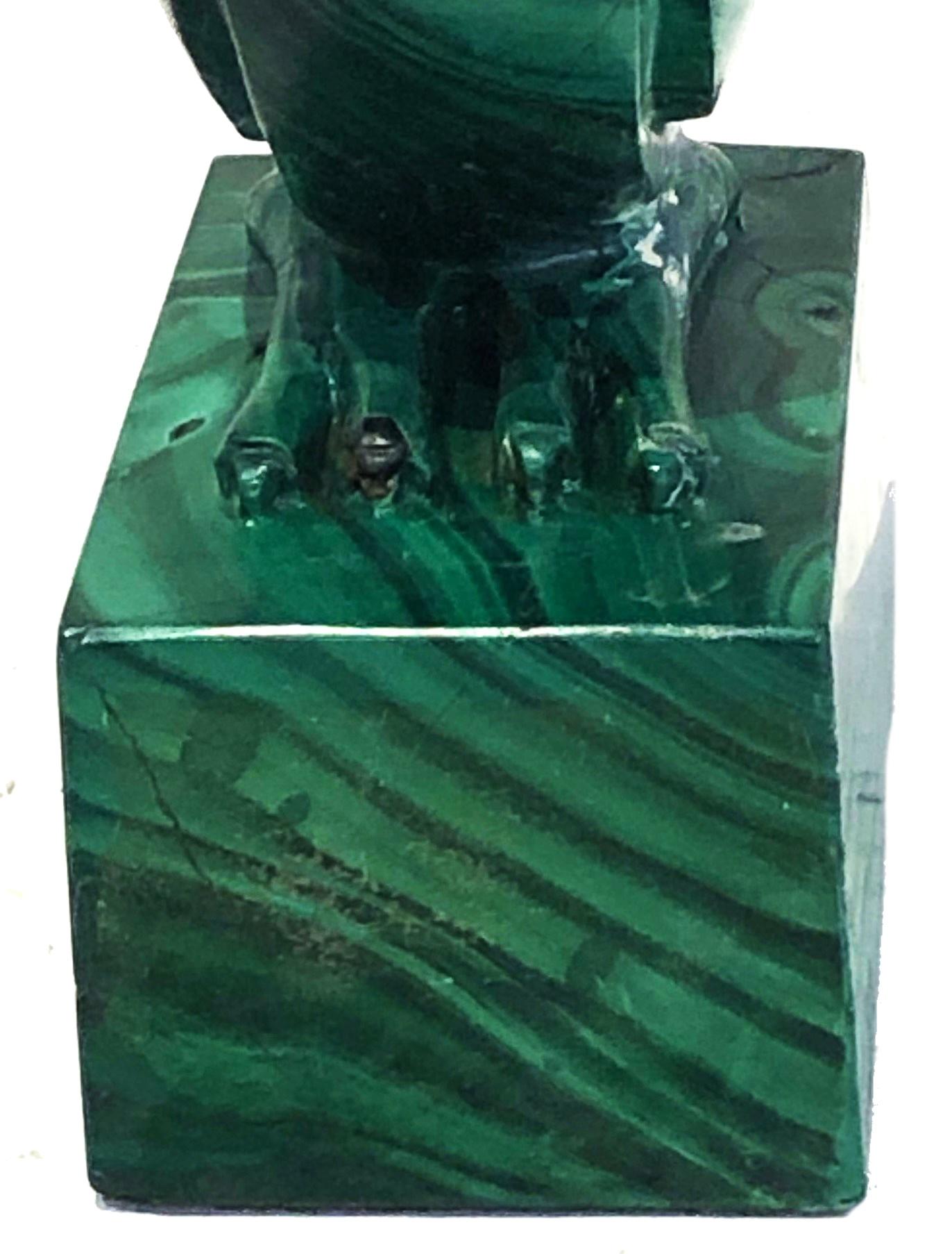 Early 20th Century É. M. Sandoz, Art Deco Cubist Sculpture of Parrot in Carved Malachite, ca. 1920s For Sale