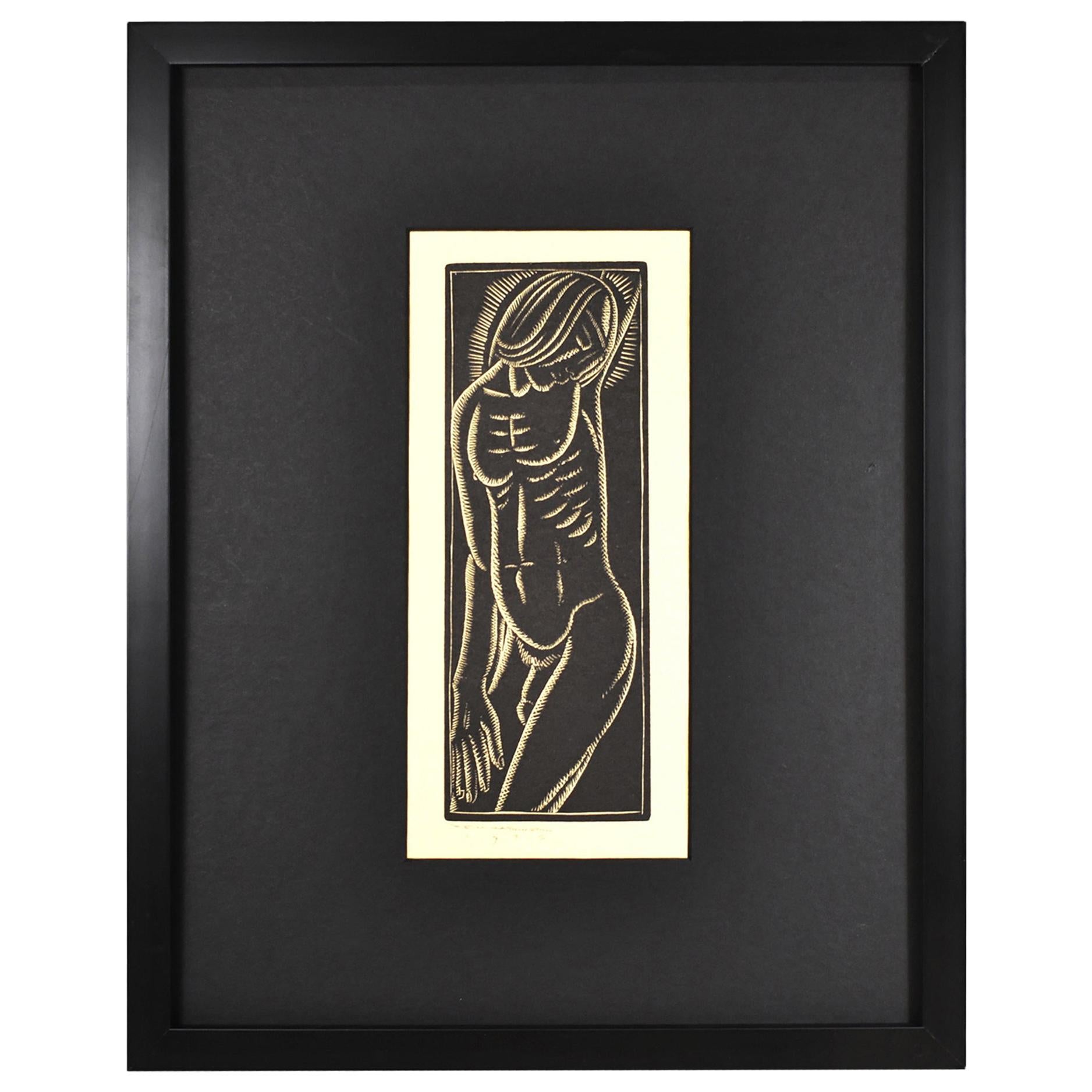 E. M. Washington Wood Block Print Male Nude, 1935