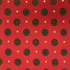 E. Marinella Burgundy Yellow & Green Spotted Dot Pattern Silk Tie