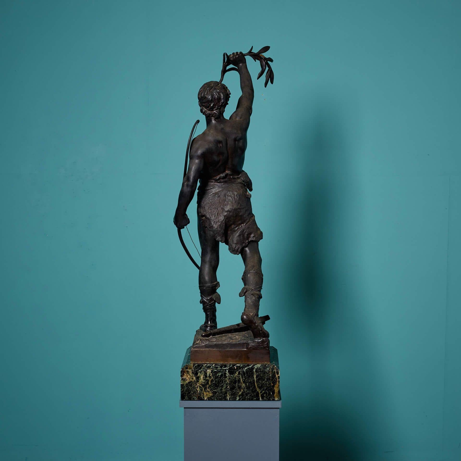 E. Marioton (1857-1933) 'Vainquer' Bronze Figure on Marble Base For Sale 3