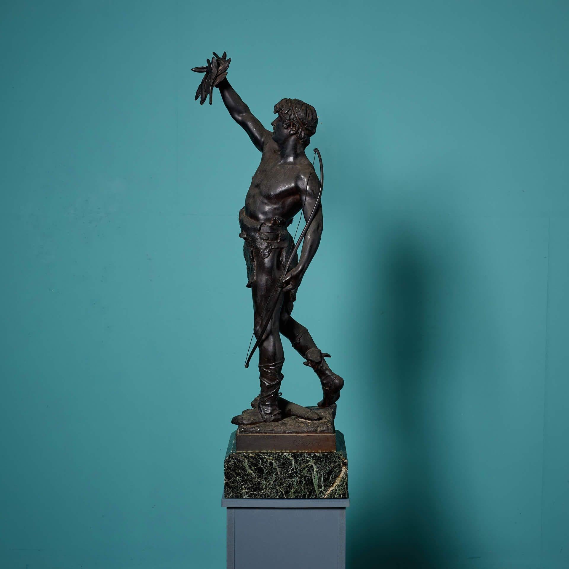 E. Marioton (1857-1933) 'Vainquer' Bronze Figure on Marble Base For Sale 4