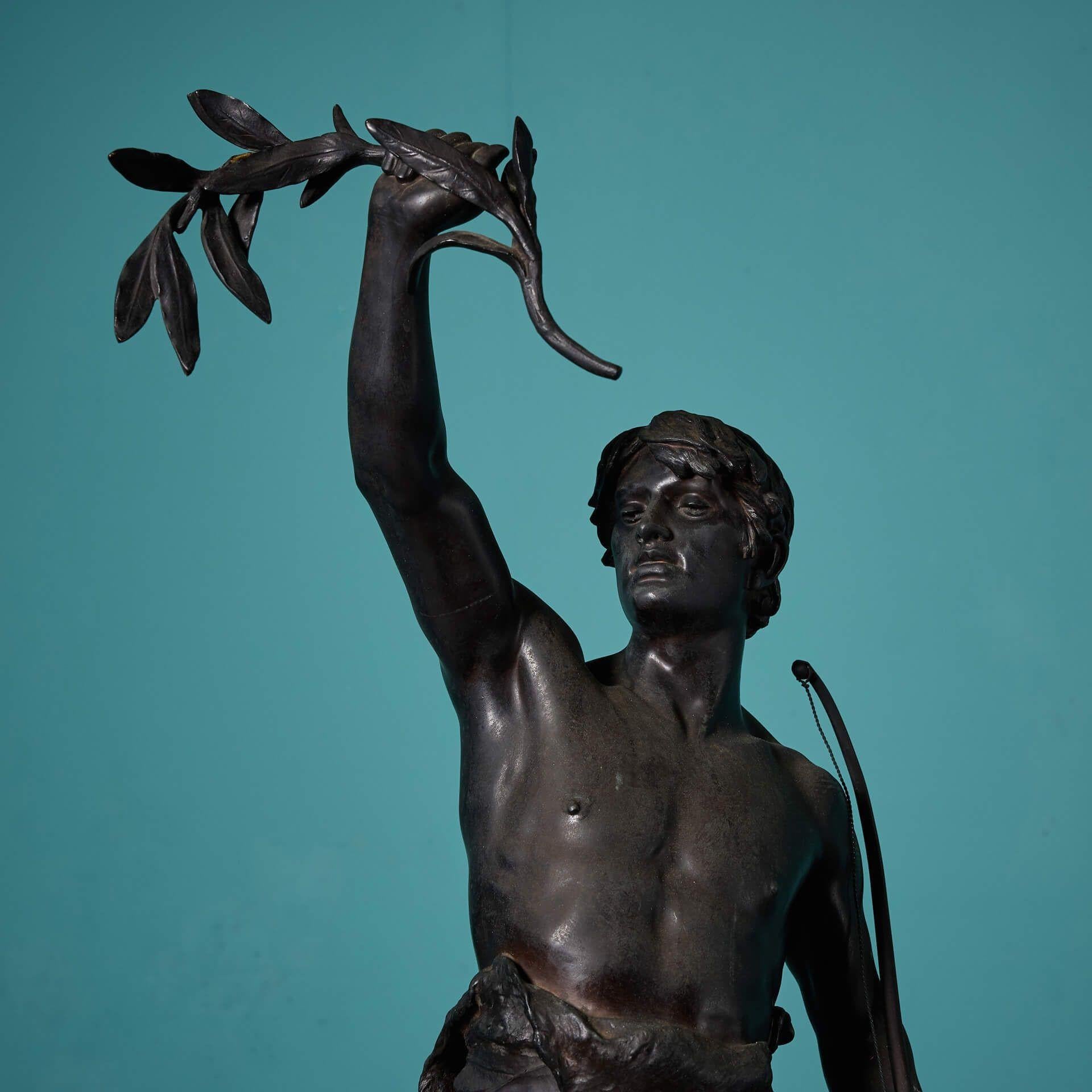 Victorian E. Marioton (1857-1933) 'Vainquer' Bronze Figure on Marble Base For Sale