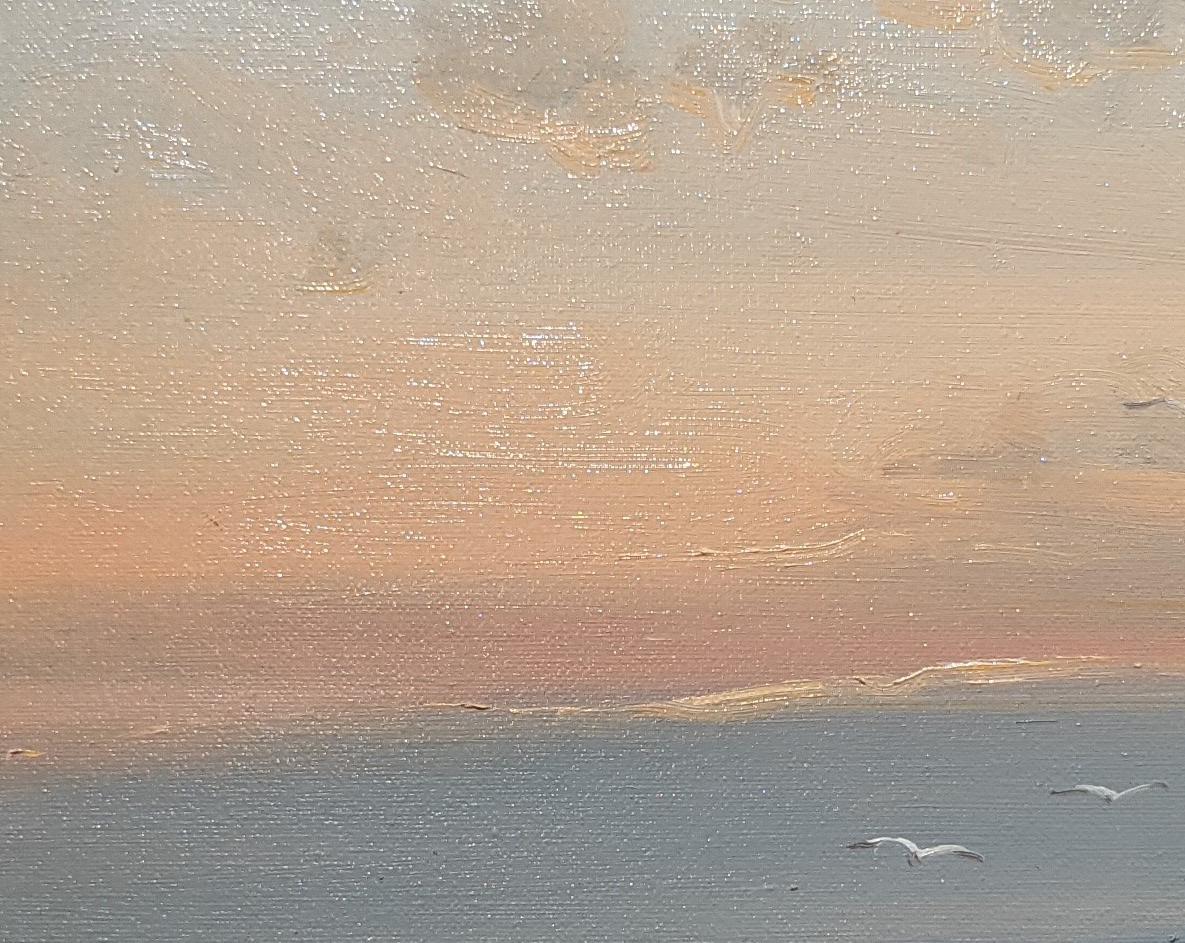 'An Evening Stroll' Contemporary beach landscape painting with sea, sand and sky For Sale 1