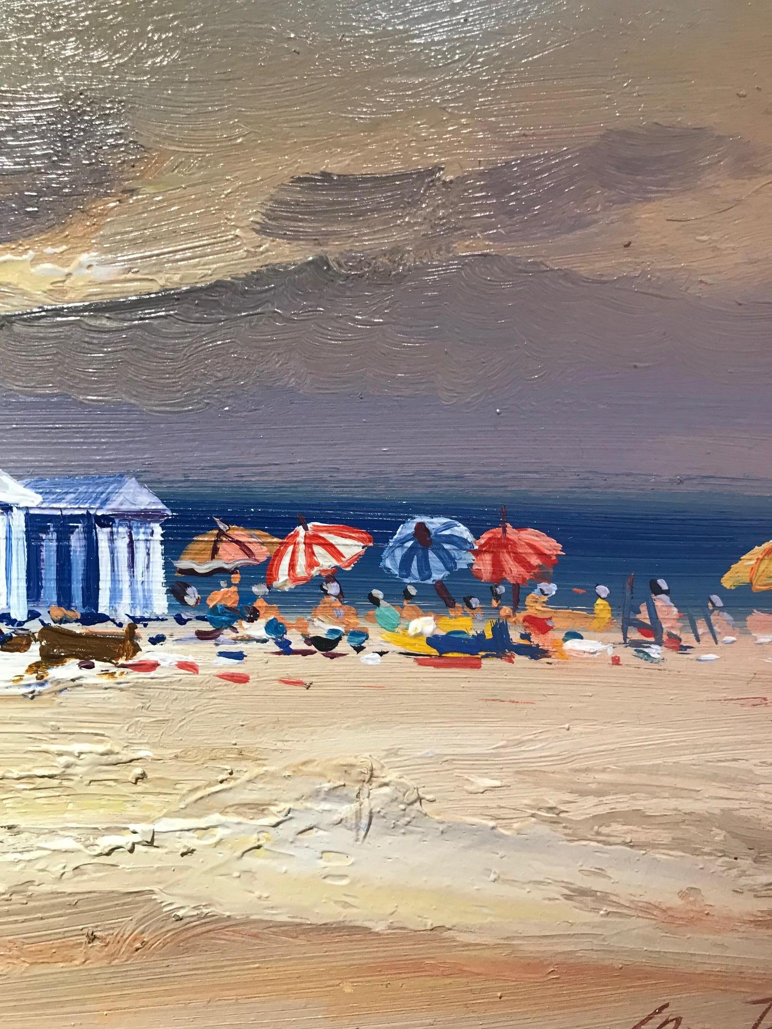Contemporary Landscape Beach Scene and Parasols 'Beach Huts' by E. Martinez  3
