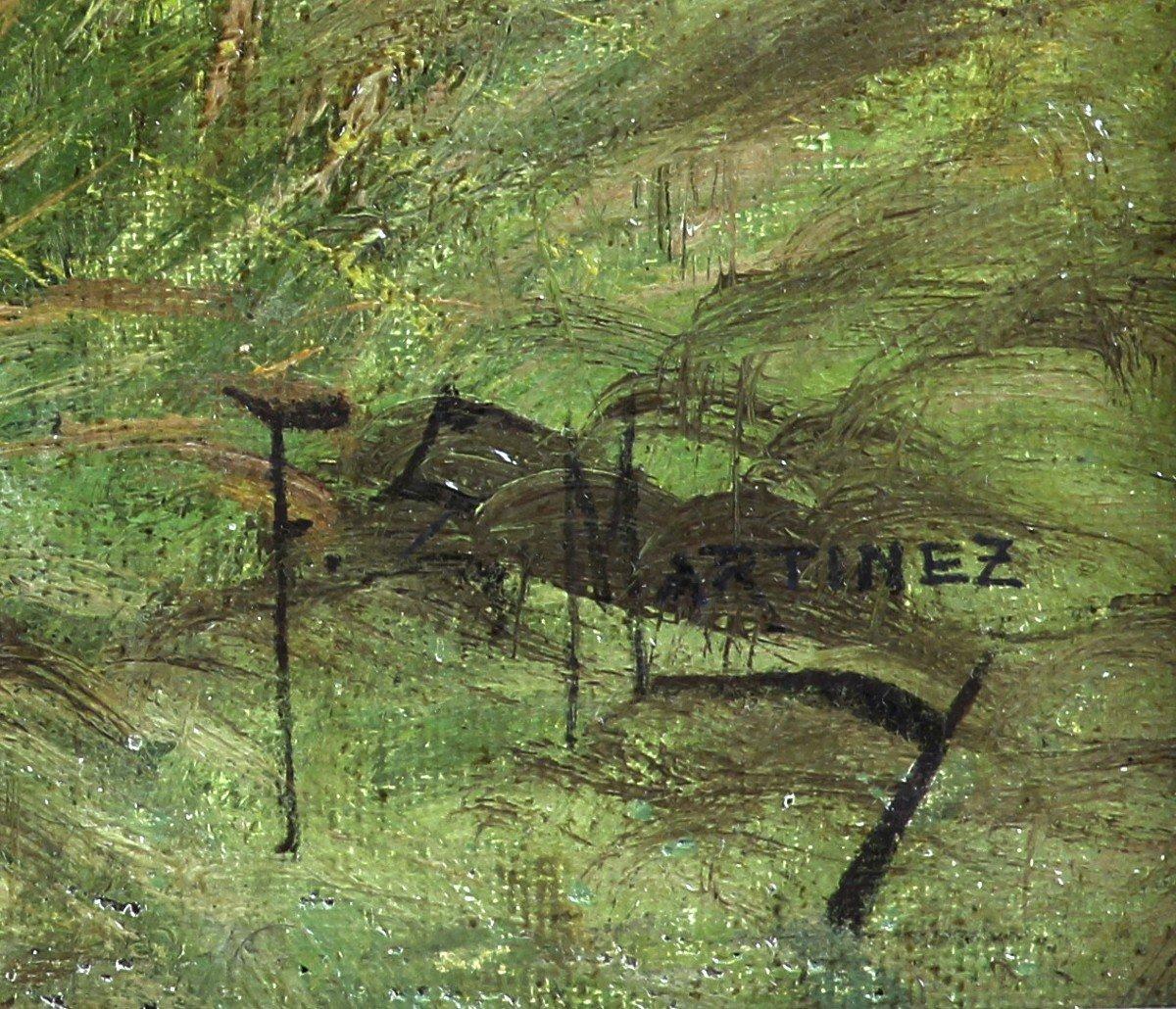 Perros de caza Pointers Pintura al óleo francesa sobre lienzo 19T por F.E. Martínez - Painting Escuela francesa de E. Martinez