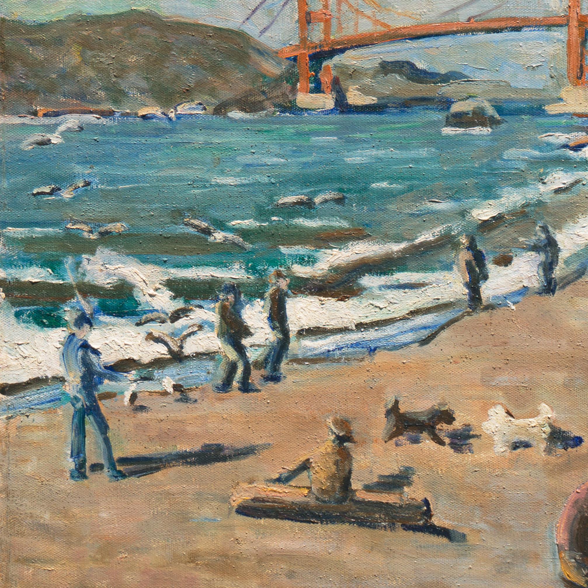 'El puente Golden Gate', Paisaje modernista al óleo de la Bahía de San Francisco, Hobo - Painting Posimpresionista de E. McAg