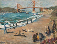 'The Golden Gate Bridge', San Francisco Bay Area Modernist oil Landscape, Hobo