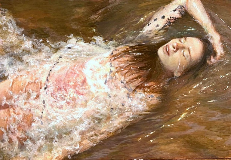 E. Melinda Morrison Landscape Painting - As the Days wash over Me, egg tempera,  12 x 24,  Portraiture Finalist PSA