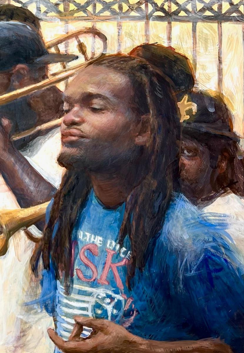 Sons de la Nouvelle-Orléans  Œuf  Tempera  9 x 12  Finaliste en portrait   Musique de jazz PSA en vente 2