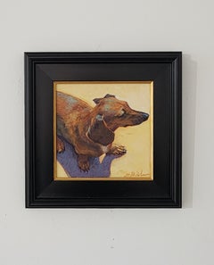 „Rocket Dog (Schaukelhund) 10 x 10, Gouache auf Aquabord Renaissance Wachs, Renaissance Wachs