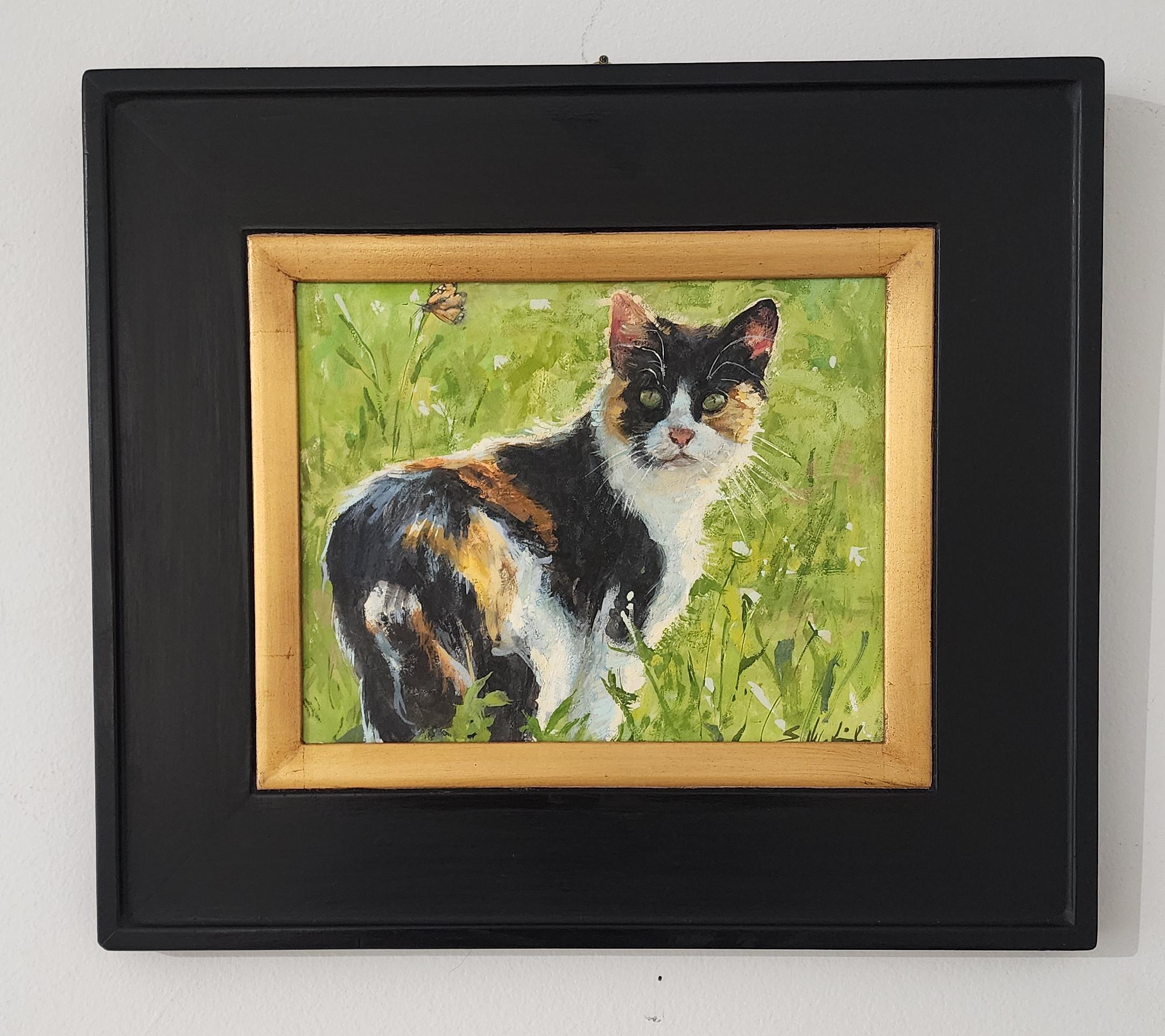“Temptation” (Cat)  10" x 10" gouache on Aquabord, sealed with Renaissance Wax