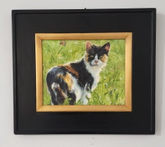 “Temptation” (Cat)  10" x 10" gouache on Aquabord, sealed with Renaissance Wax