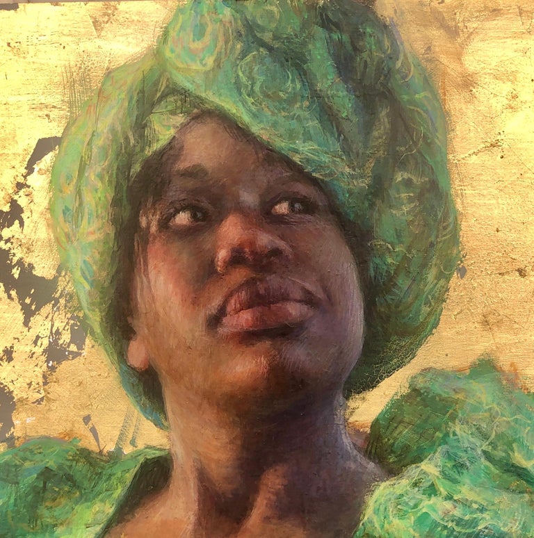 Young Dreams, Egg Tempera 18 x18, Portrait, Roya, Zimbabwe, Finalist PSA - Painting by E. Melinda Morrison