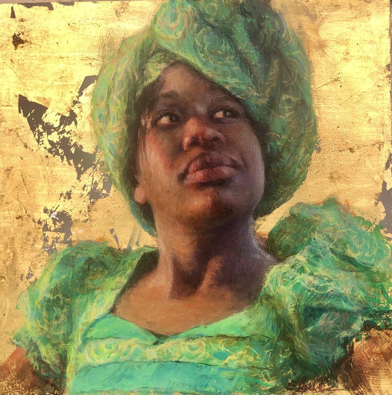 E. Melinda Morrison Portrait Painting - Young Dreams, Egg Tempera 18 x18, Portrait, Roya, Zimbabwe, Finalist PSA