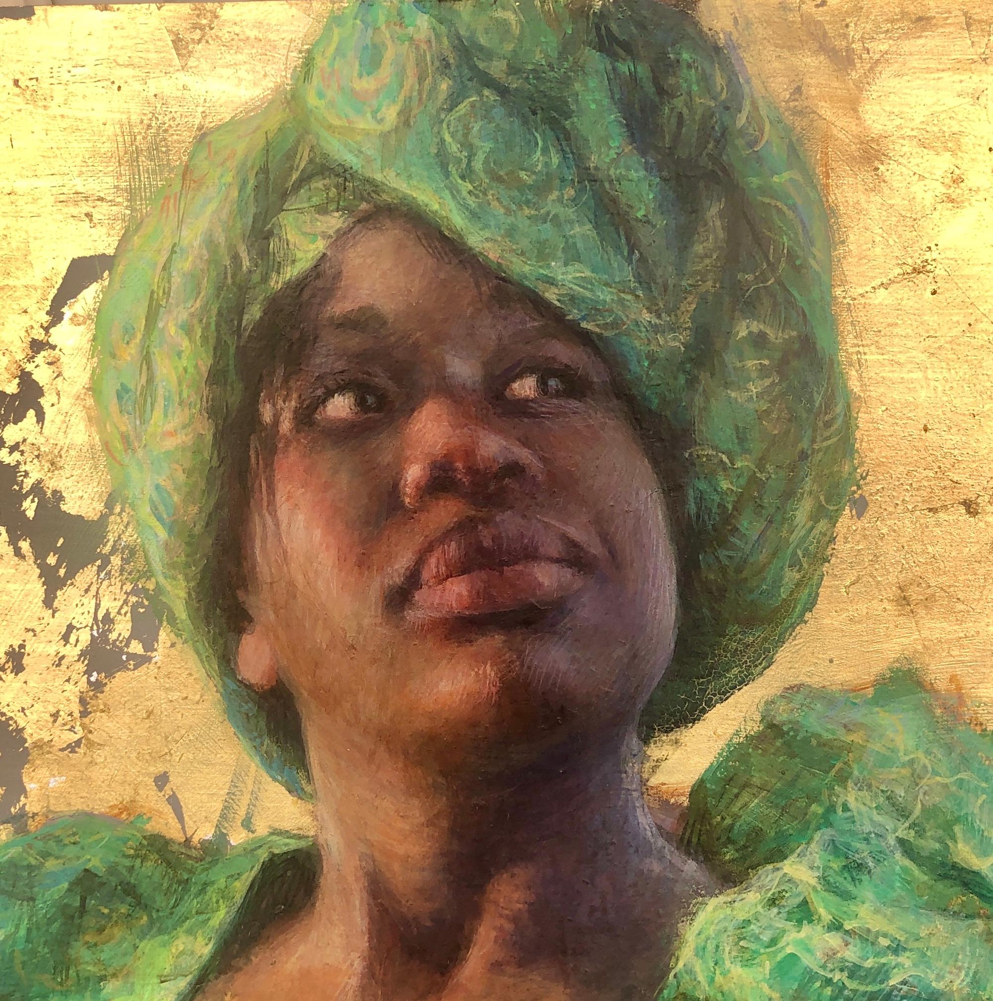 Young Dreams, egg tempera, 18 x18, Portraiture, Roya, Zimbabwe, Finalist PSA - Painting by E. Melinda Morrison