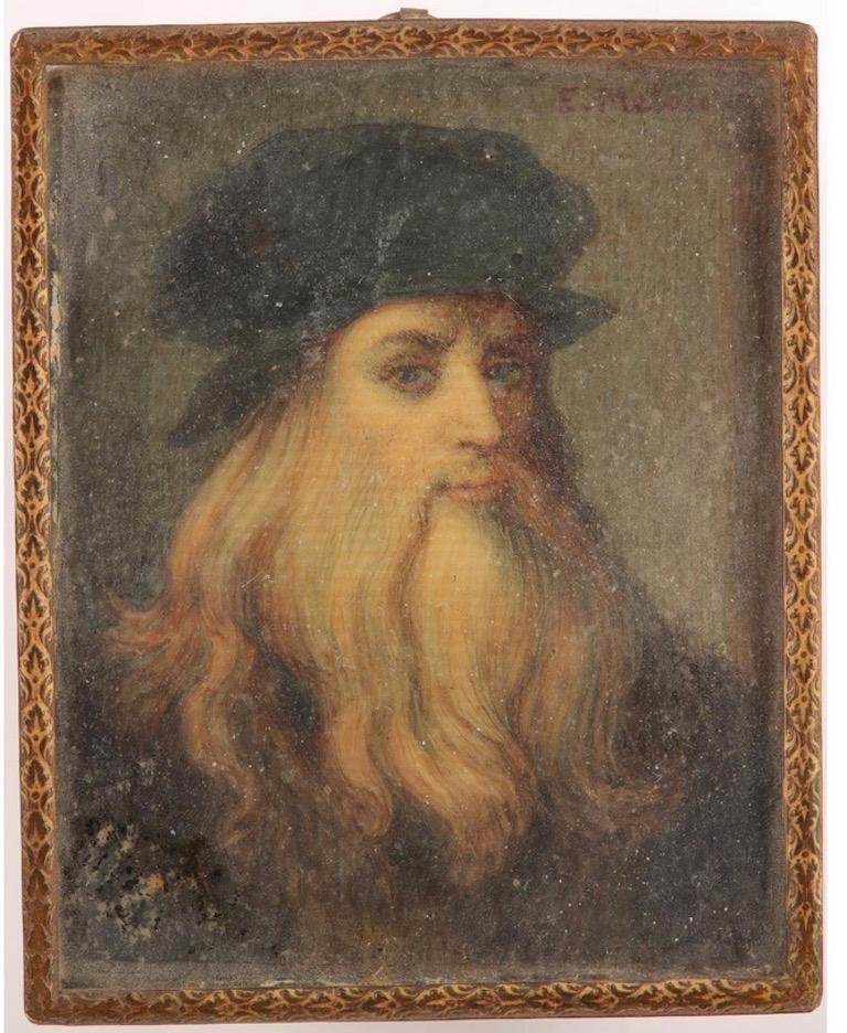 Leonardo da Vinci, Fine Florentine Miniature Portrait - Art by E. Melocchi