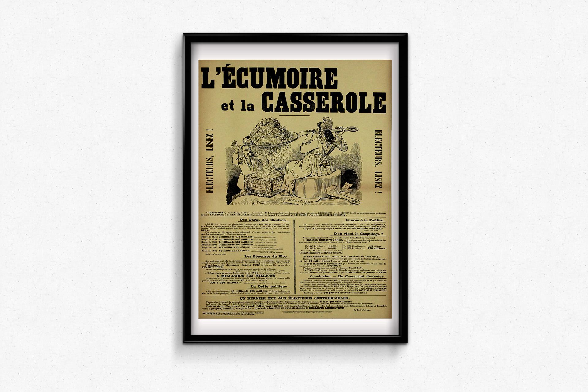 Circa 1908 political poster, illustrated by E. Millo L'écumoire et la casserole For Sale 1