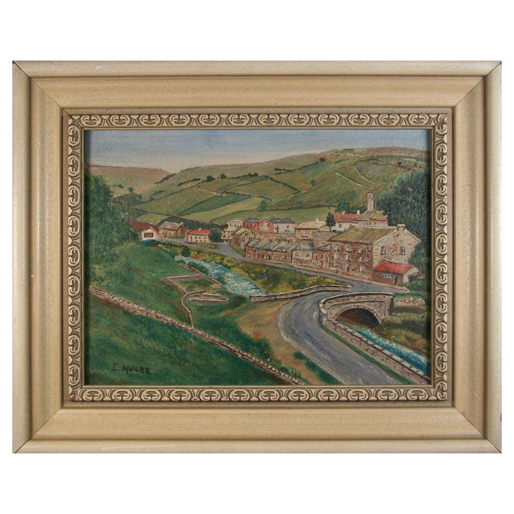 E. MULBE - Vintage Gouache-Gemälde auf Tafel - signiert - gerahmt - 20. Jahrhundert