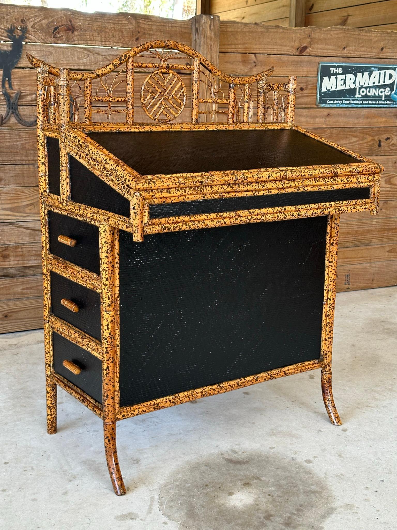 British Colonial E Murio Manila Refinish Chippendale RTattan Slant Top Desk