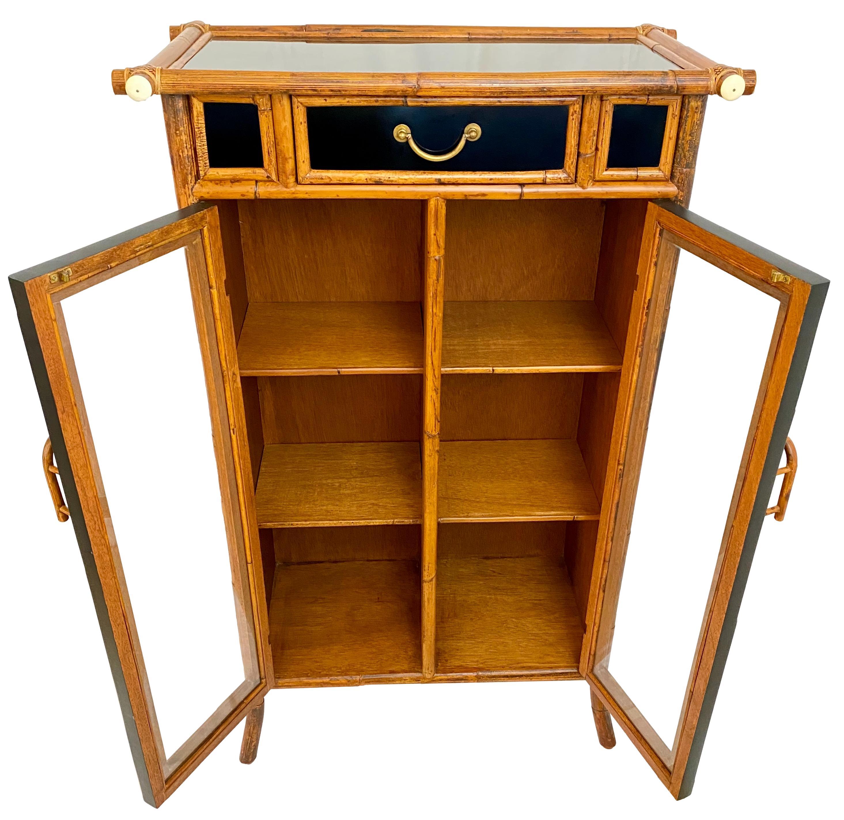 Aesthetic Movement E. Murio Rattan & Lacquer Bookcase Display Cabinet