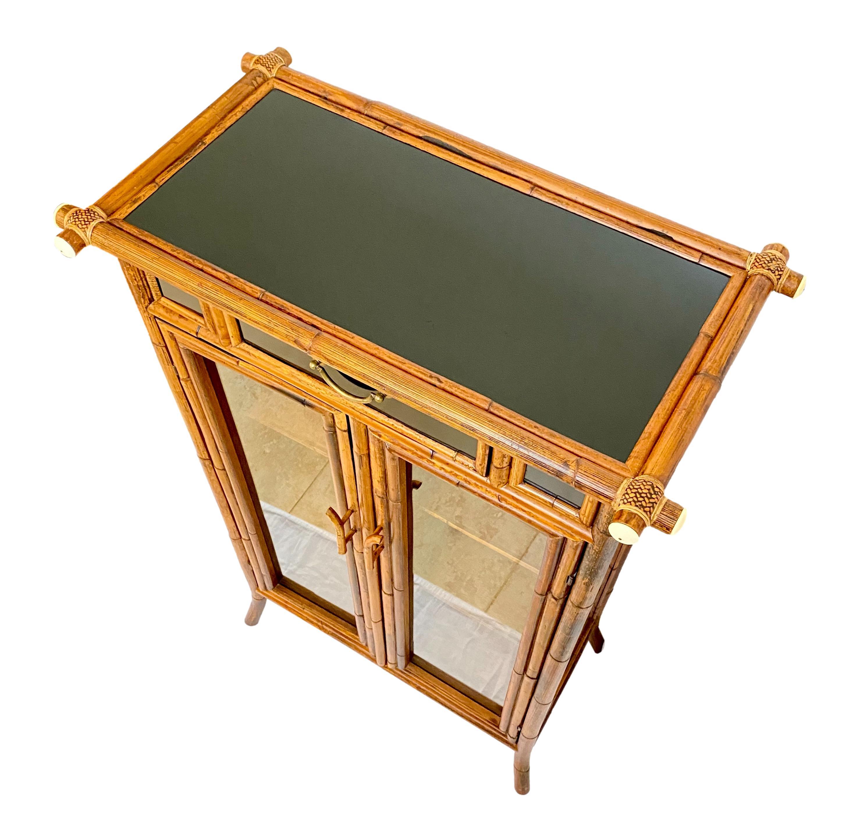Lacquered E. Murio Rattan & Lacquer Bookcase Display Cabinet