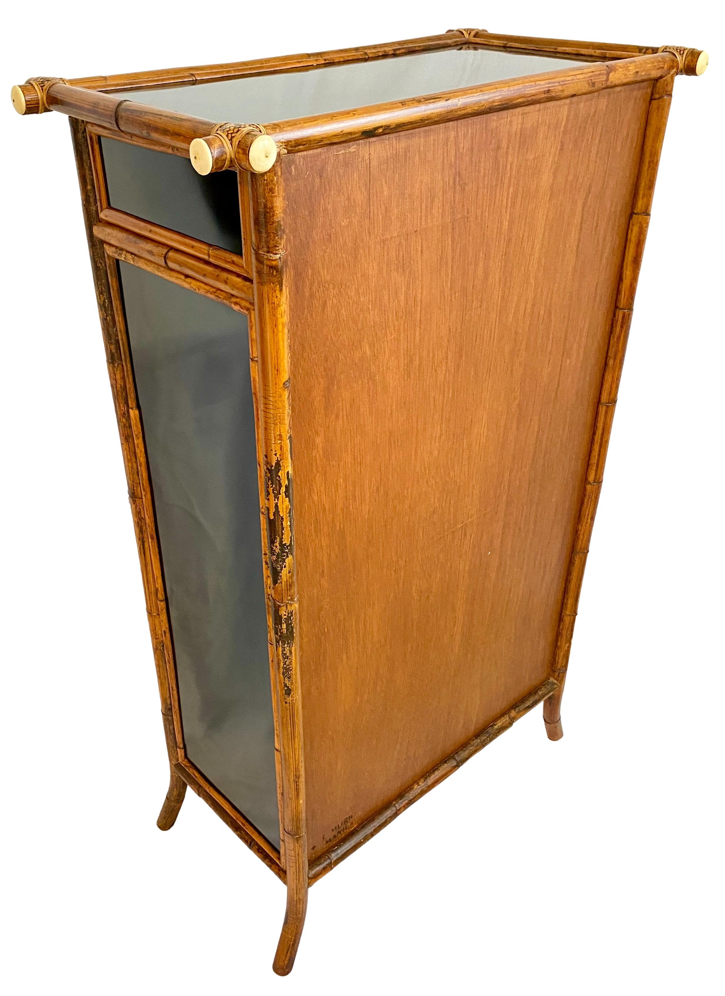 Brass E. Murio Rattan & Lacquer Bookcase Display Cabinet