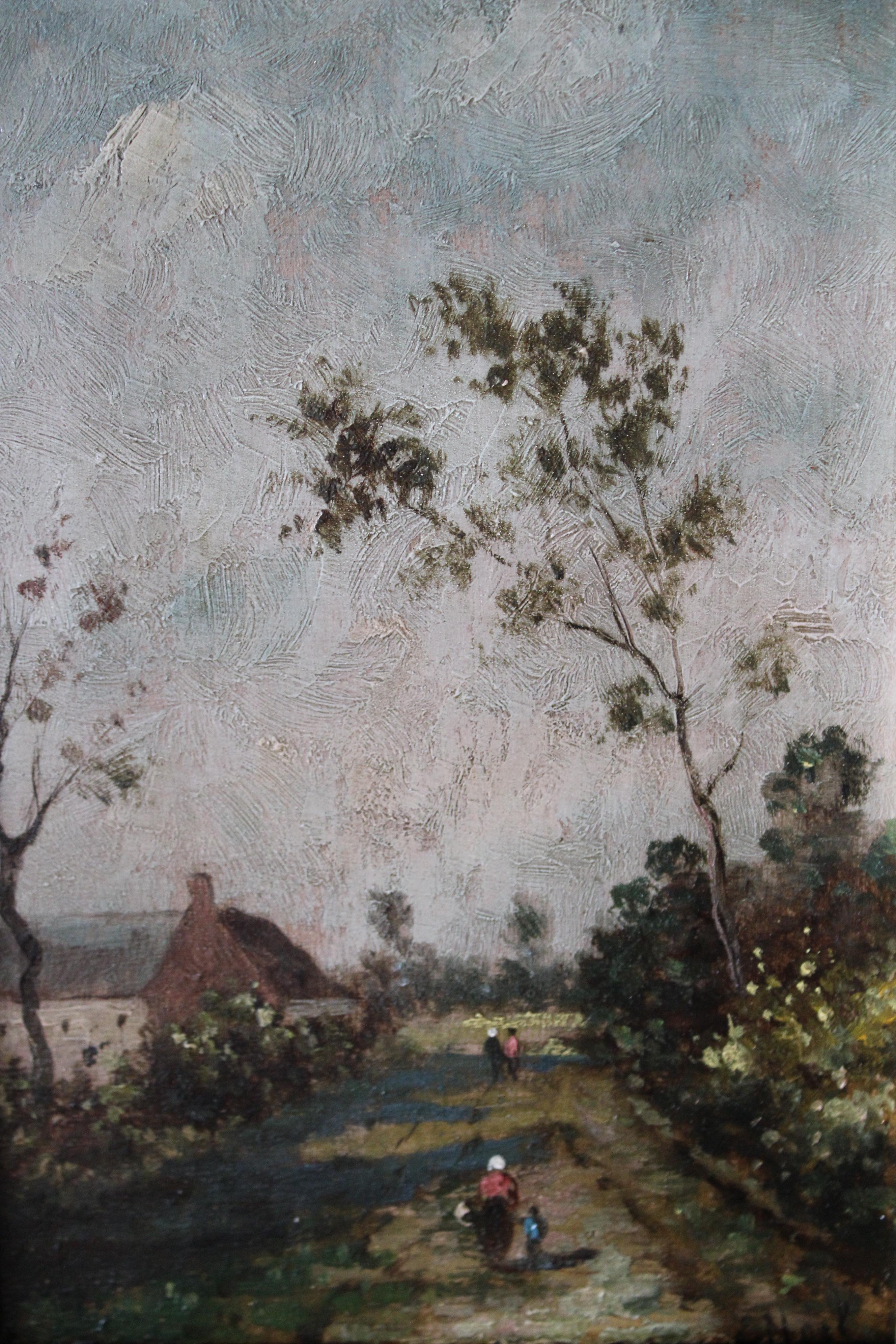 19th Century Antique French Landscape Oil Painting on Wood, French Barbizon 1