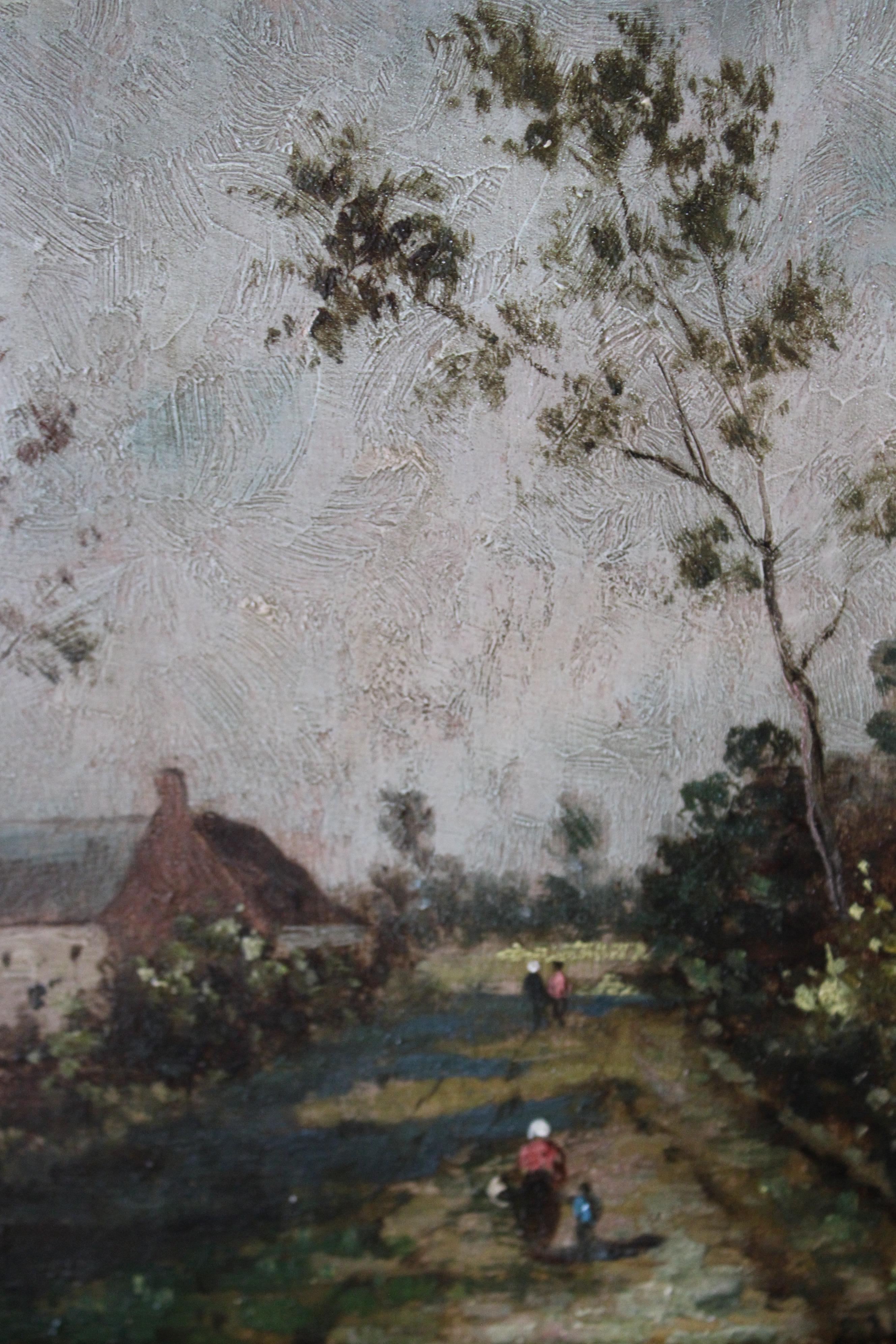 19th Century Antique French Landscape Oil Painting on Wood, French Barbizon 2