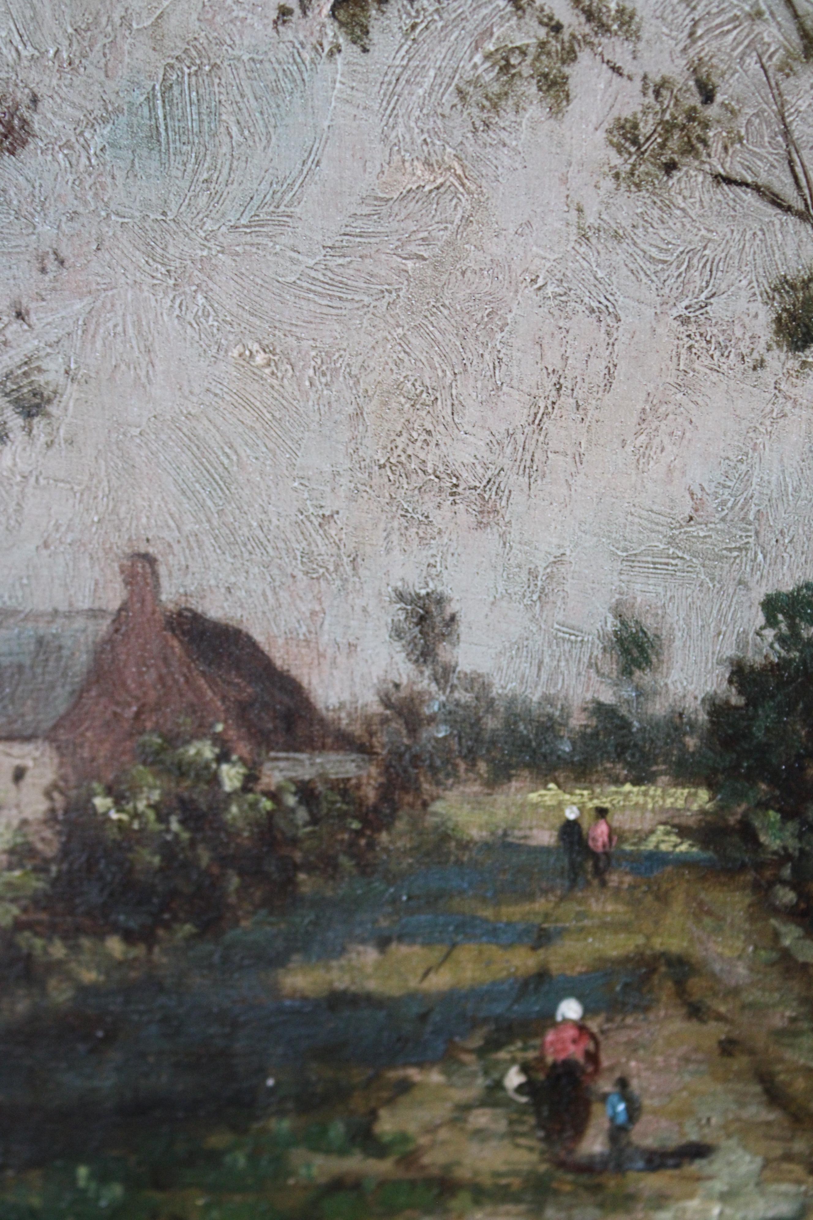 19th Century Antique French Landscape Oil Painting on Wood, French Barbizon 3