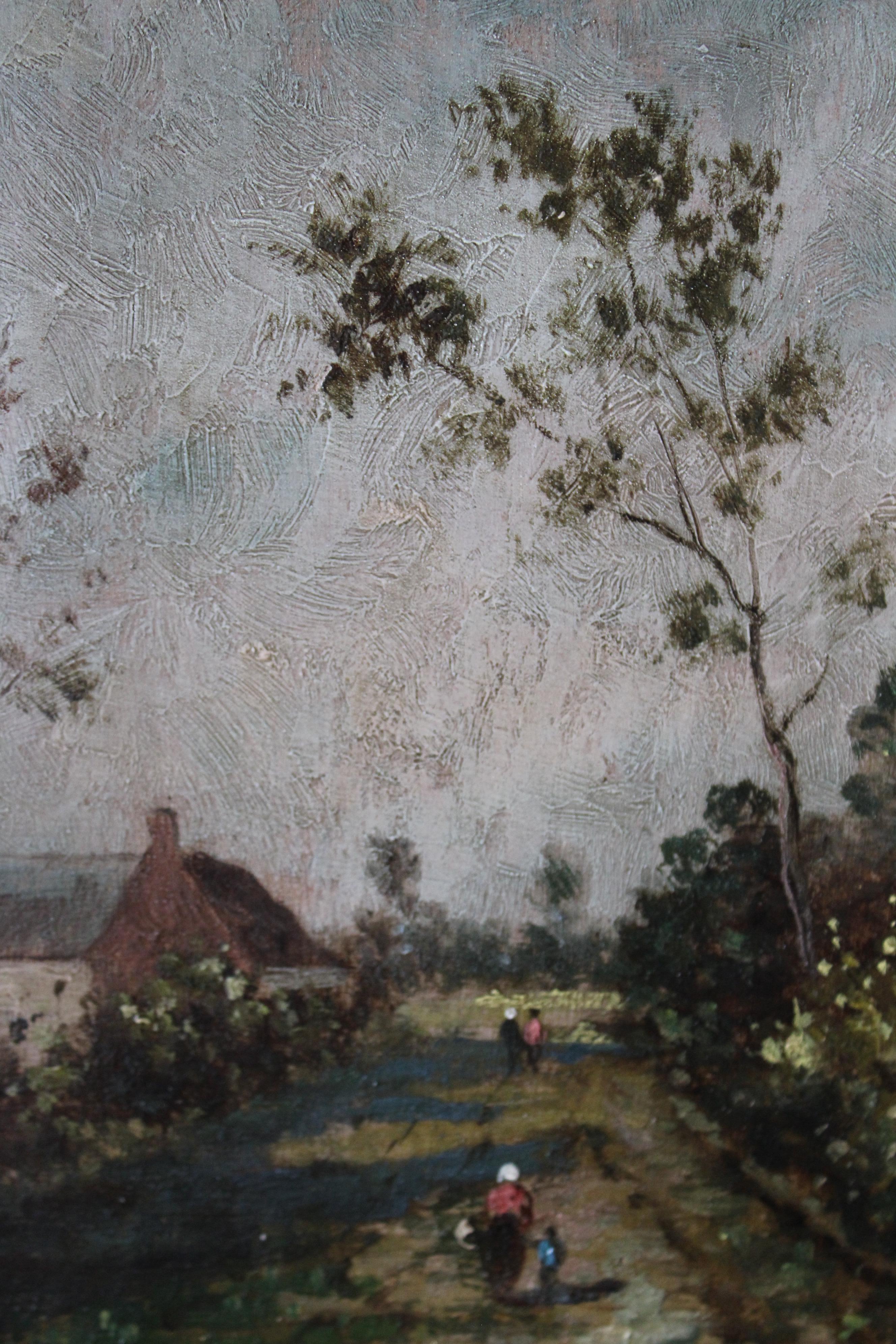19th Century Antique French Landscape Oil Painting on Wood, French Barbizon 4
