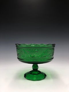 Vintage 1960s E O Brody Co Emerald Green Pressed Glass Candy / Compote Dish