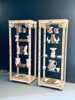 e: Pair of Full Length Hand-Painted Chinoiserie/Coastal Display Shelves