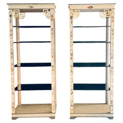 e: Pair of Full Length Hand-Painted Chinoiserie/Coastal Display Shelves