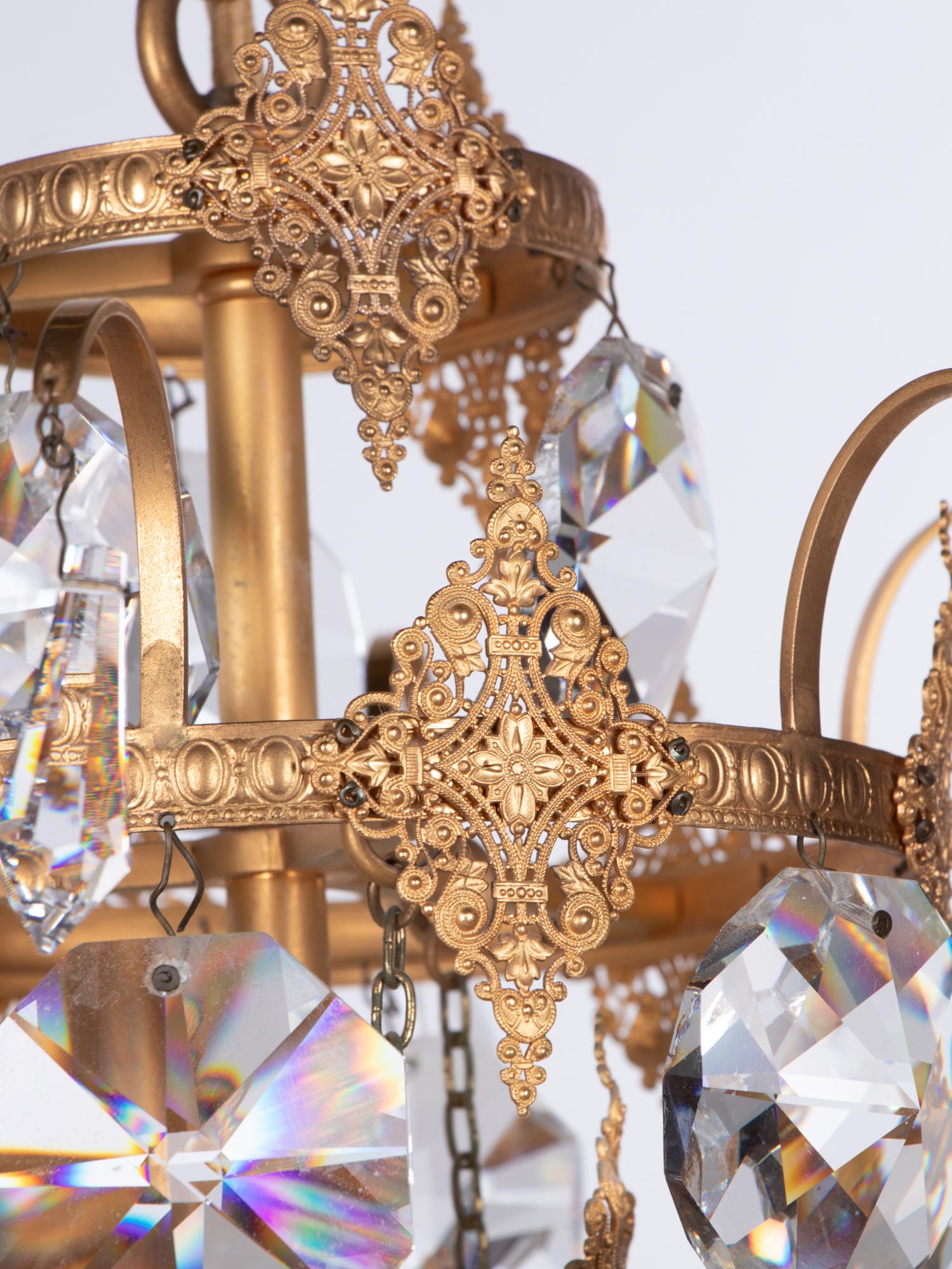 Mid-Century Modern Ernst Palme Glamorous Jewel Swarovski Crystal & Gilt-Brass Chandelier, 1960s For Sale