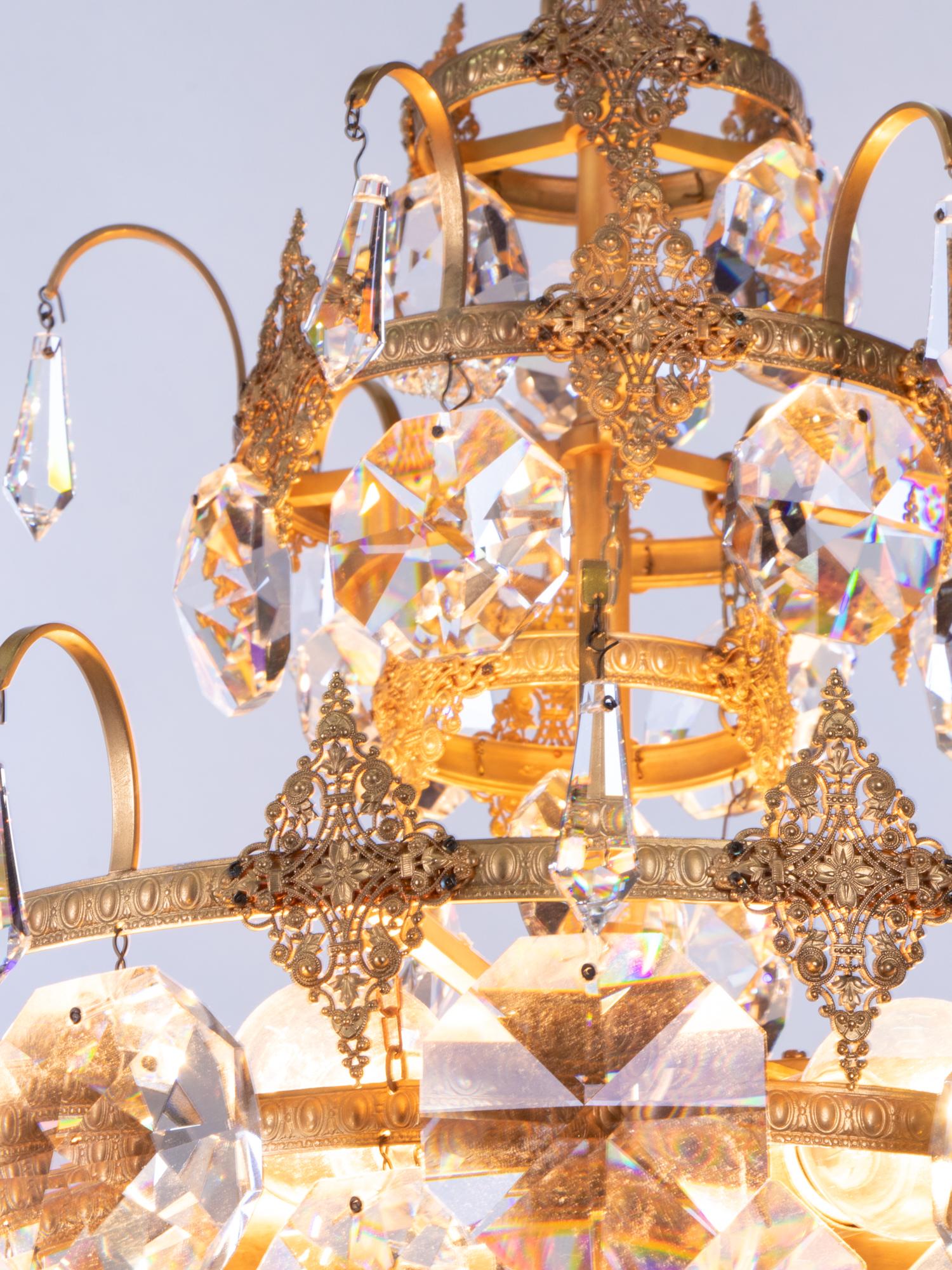 20th Century Ernst Palme Glamorous Jewel Swarovski Crystal & Gilt-Brass Chandelier, 1960s For Sale