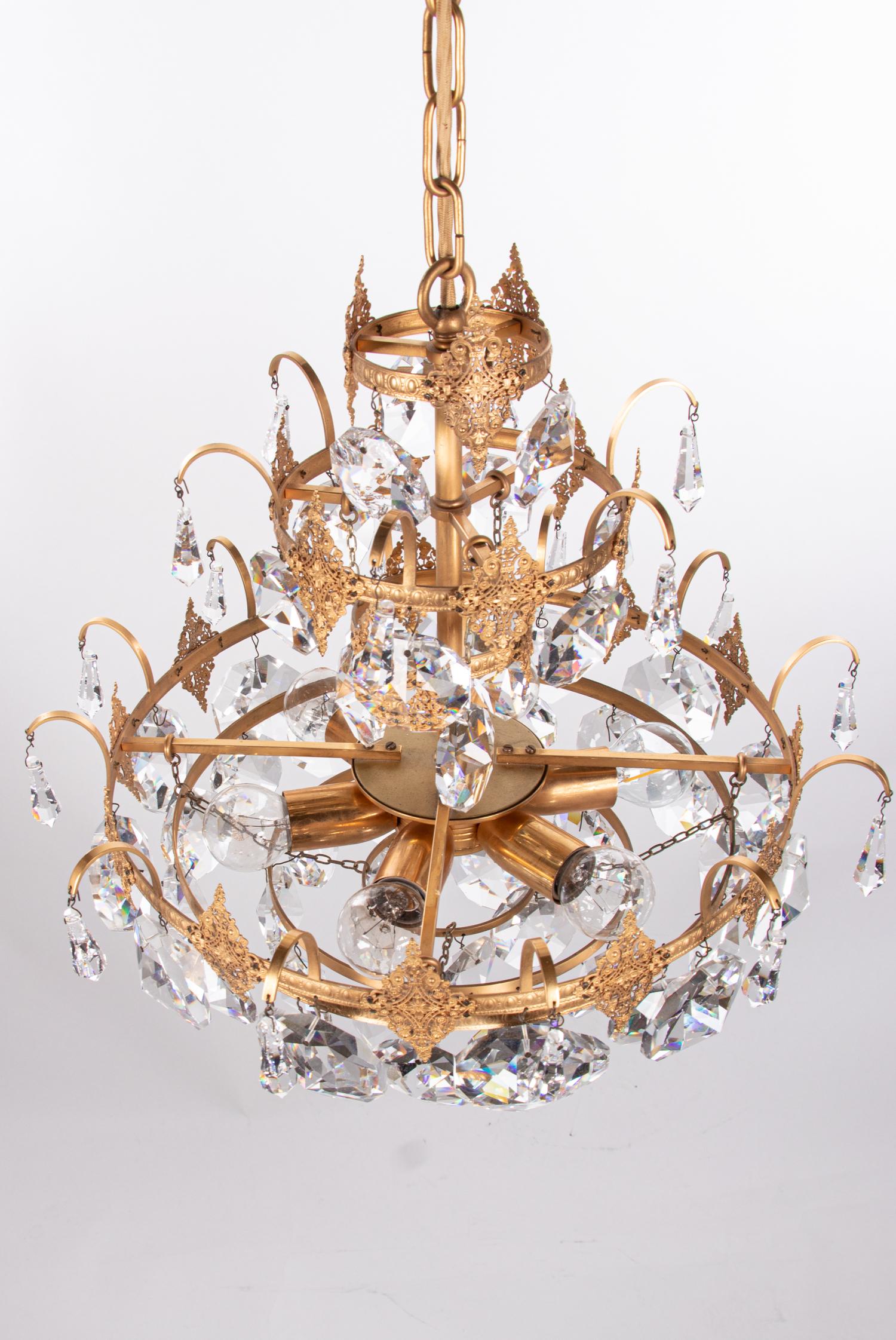 Ernst Palme Glamorous Jewel Swarovski Crystal & Gilt-Brass Chandelier, 1960s For Sale 1