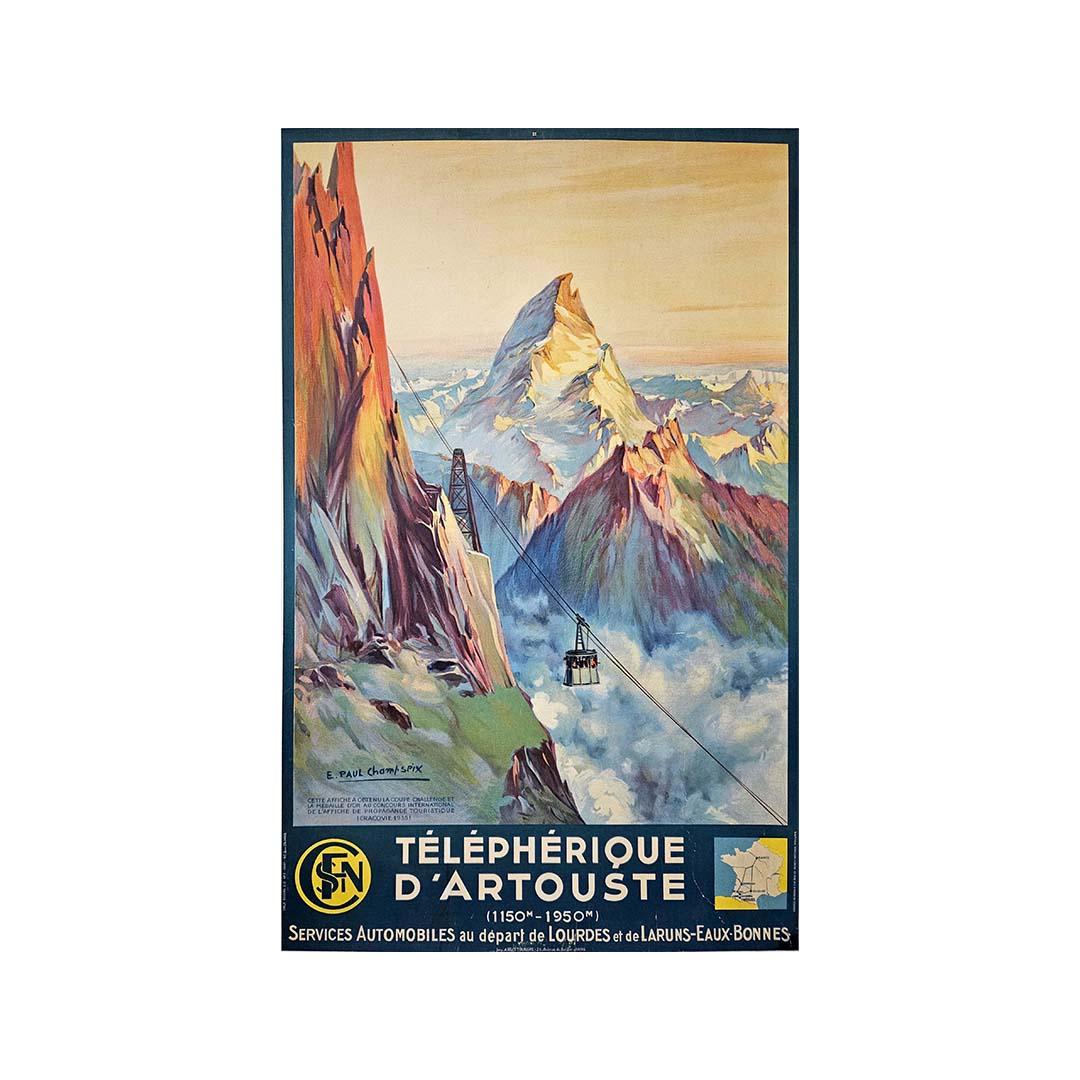 Affiche de voyage originale de 1947 de Paul Champseix pour la SNCF - Téléphérique d'Artouste en vente 2