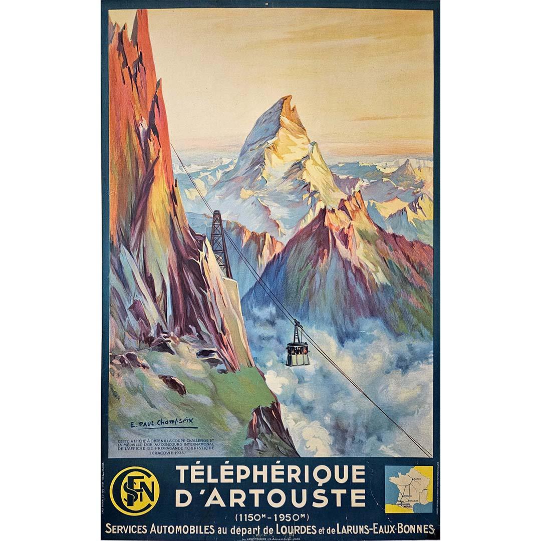 Affiche de voyage originale de 1947 de Paul Champseix pour la SNCF - Téléphérique d'Artouste - Print de E. Paul Champseix