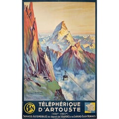 Affiche de voyage originale de 1947 de Paul Champseix pour la SNCF - Téléphérique d'Artouste