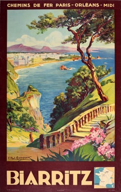 Original Vintage Poster Biarritz Basque Coast France Chemins De Fer Travel Art