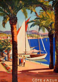 Original Vintage Travel Poster Bandol Cote d'Azur French Riviera Art Deco Design